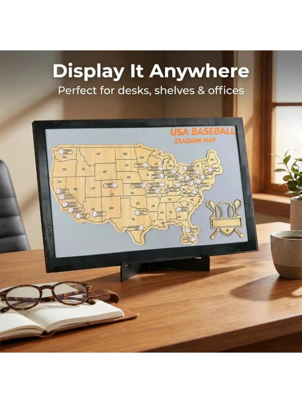 Baseball Stadium Map Tracker | MLB Ballparks Visited Checklist Poster Decor
